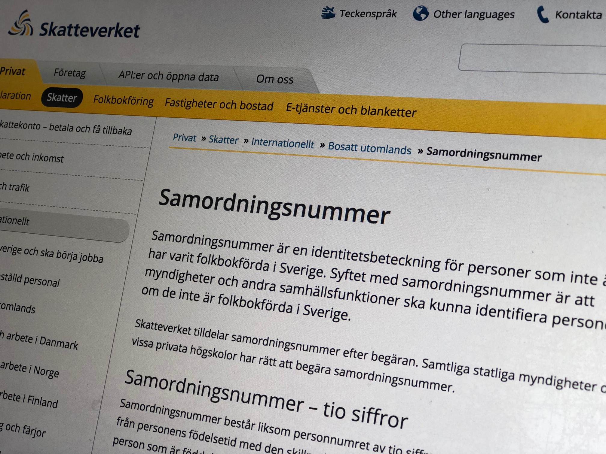 Utlandssvenskars syn på samordningsnummer in i utredningsarbetet 