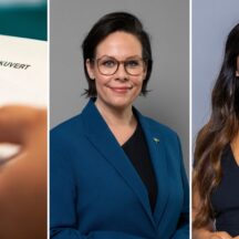 Kollage med två valkuvert, utrikesminister Maria Malmer Stenergard (M) och kulturminister Parisa Liljestrand (M).