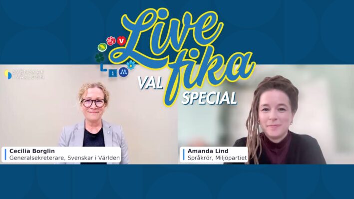 Cecilia Borglin, Generalsekreterare på Svenskar i Världen intervjuar Amanda Lind, Språkrör för Miljöpartiet. Logga med Livefika Valspecial